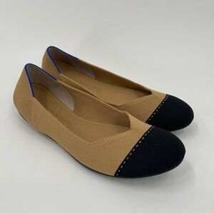 Rothy's Camel beige Black Round Captoe Flat Shoes size 12
